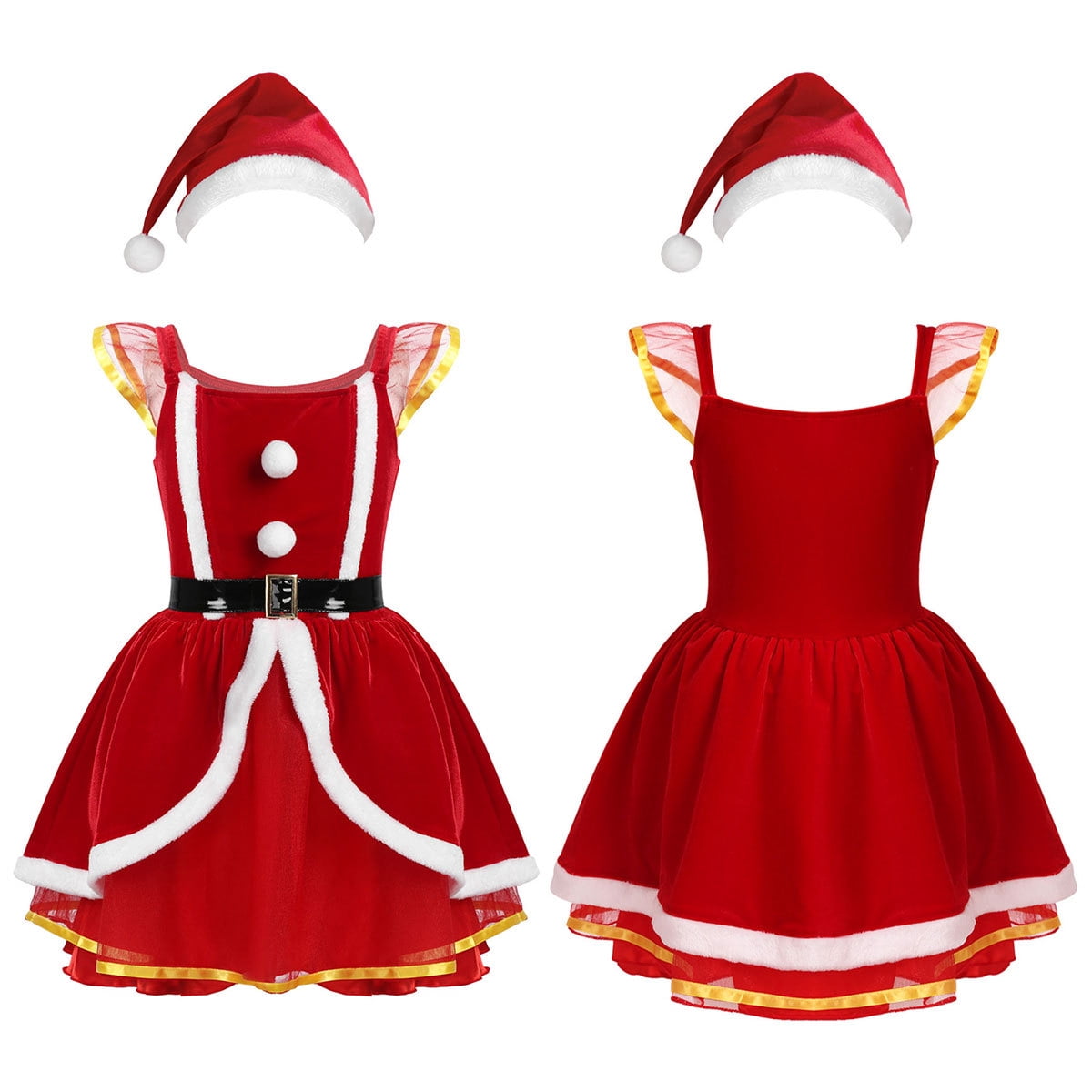 renvena Little Girls Christmas Mrs Santa Costume Velvet Tutu Princess