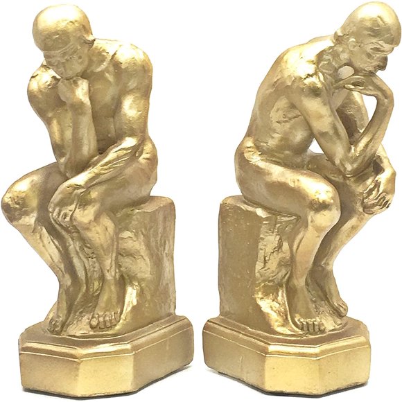 Bellaa 25594 Serre-Livres Décoratifs Thinker Vintage Rustique Unique Bout de Livre Étagères Antidérapantes Rodin Auguste Statue Sculptures Figurine Esthétique Boho Décoration Maison