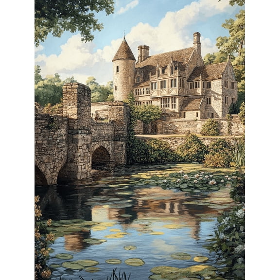 Medieval Castle Bridge Canvas Wall Art, Perfect for Living Room, Bedroom, Office, Hallway, and Dining Room Decoration.