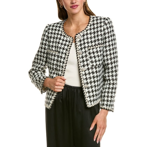 Beulah womens Knit Houndstooth Wool-Blend Jacket, l, White