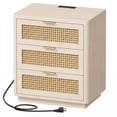 thumbnail image 4 of Biemlerfn Nightstand with Charging Station, 3 Drawers Bedside Table, Rattan End Table, Farmhouse Side Table for Bedroom, Living Room, Brown, 4 of 8