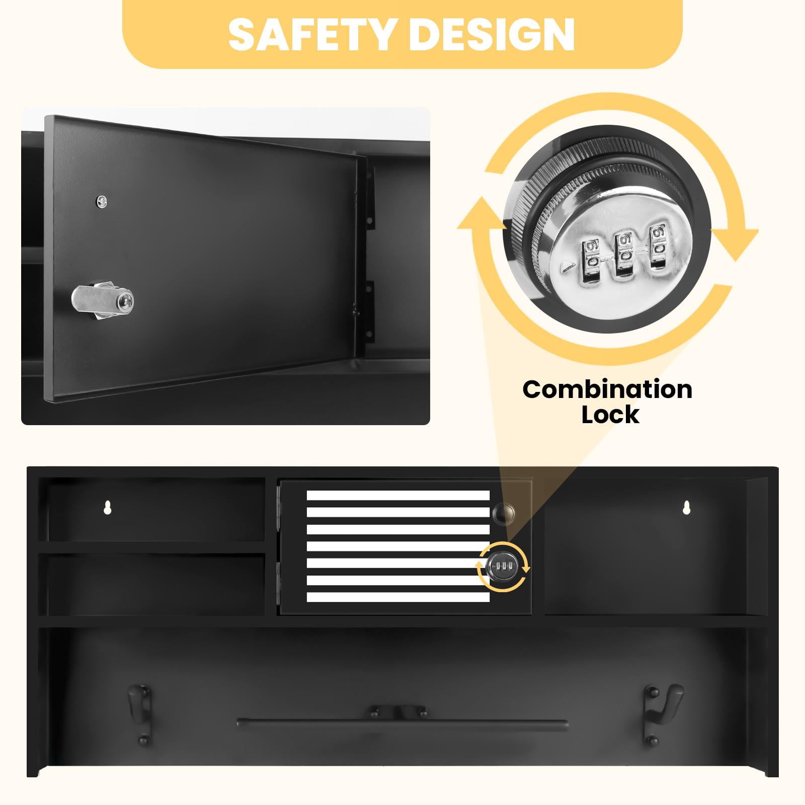 35.5"×14.5"×3.9" Metal Lockable Police Gear Rack with Lockbox Safe, Wall Mounted Tactical Gear Hanger, Hidden Gun Storage Cabinet for Home, Police Department
