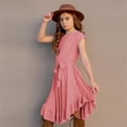 thumbnail image 4 of XASZHN Robe Vintage pour Petites Filles, Unie, Manches Courtes, Volants, Évasée, Rétro Rockabilly, Robes de Fête, Vêtements, Rose, 7-8 Ans, 4 of 7