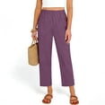 thumbnail image 5 of Lumtrix Womens Linen Capri Pants Summer Lightweight Elastic Waist Work Pant Ankle Cropped Trousers with Pockets Purple S, 5 of 8