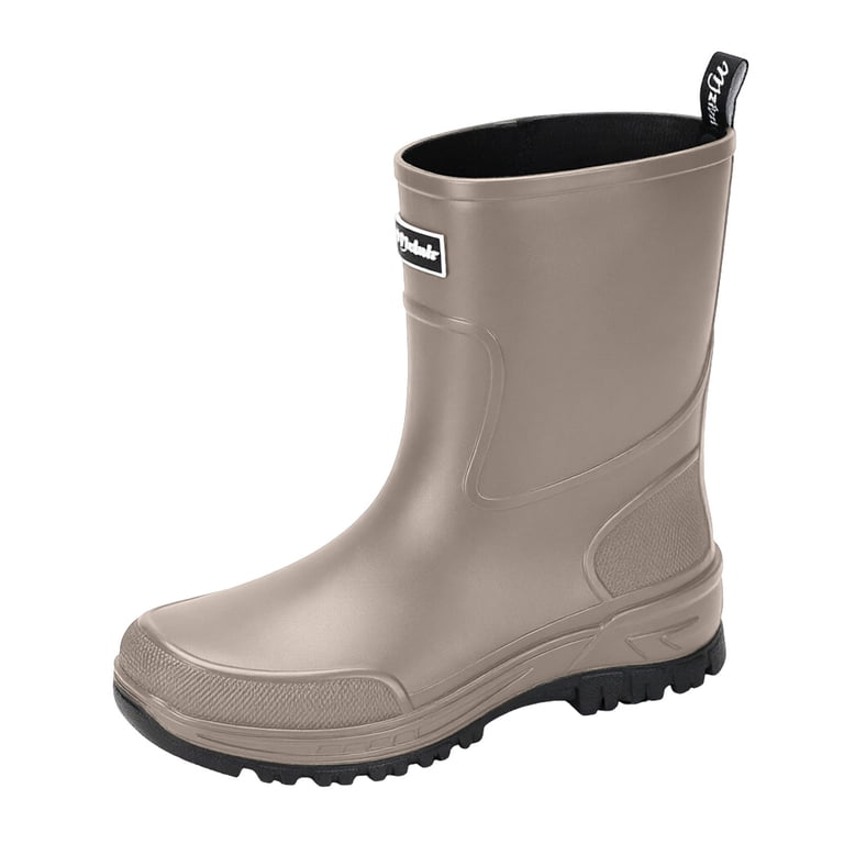 Mens Rain Boots Mid-Calf Waterproof Slip-on Round Toe Pull 