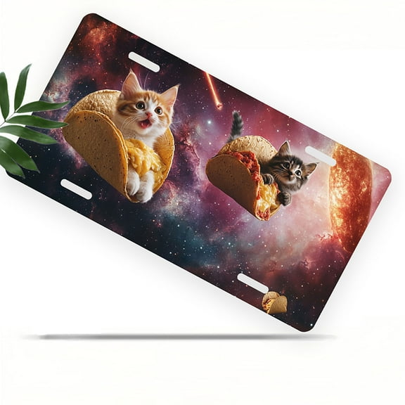 Cosmic Taco Cats Front License Plate, Metal License Plate, Funny Standard Plates Personalized Novelty Decorative For Men/Women/Boys/Girls Car 6×12 Inch