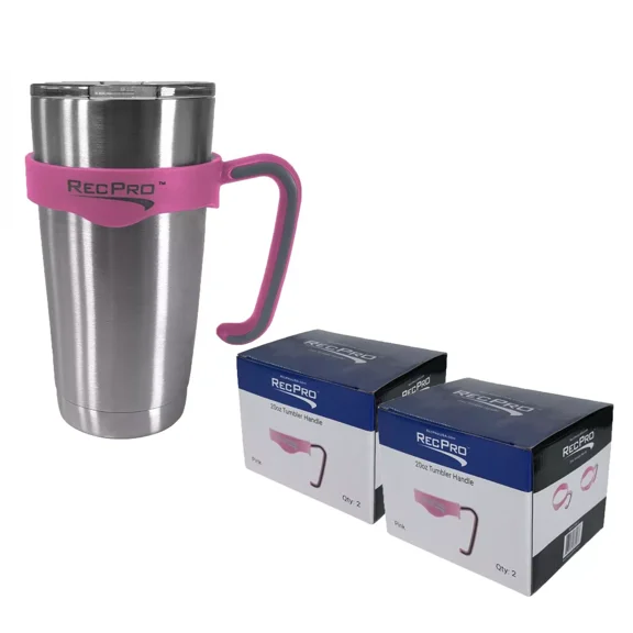 Recpro 20Oz Stainless Steel Tumbler Handle Pink And Gray 2 Pack