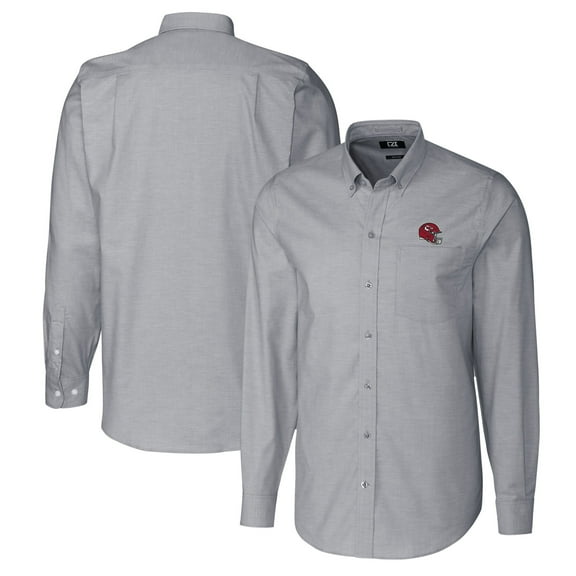 Men's Cutter & Buck  Charcoal Kansas City Chiefs Helmet Stretch Oxford Long Sleeve Button-Down Shirt