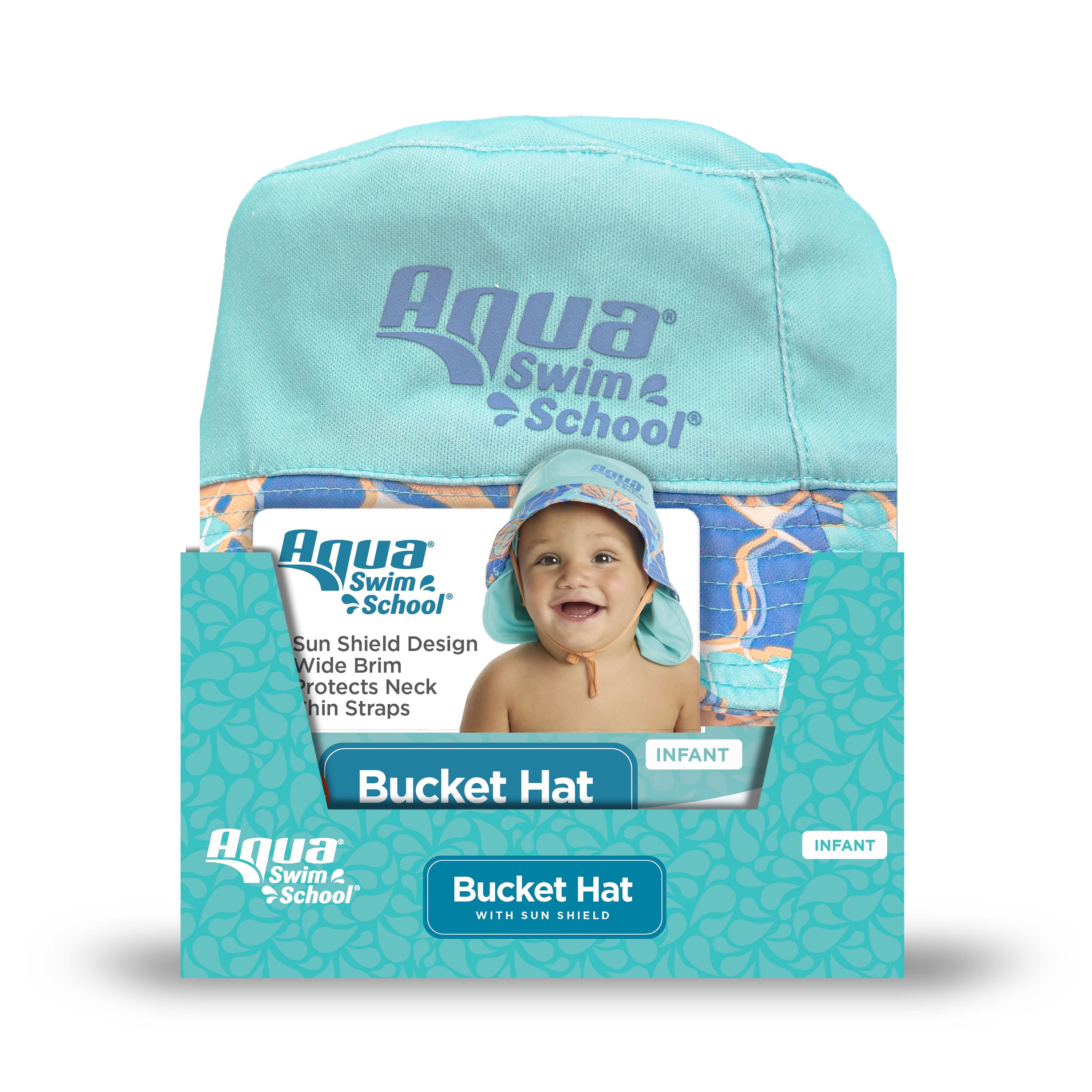 (2 pack) Aqua SwimSchool Sunshade Bucket Hat with Sun Shield for Infants, Blue, Unisex