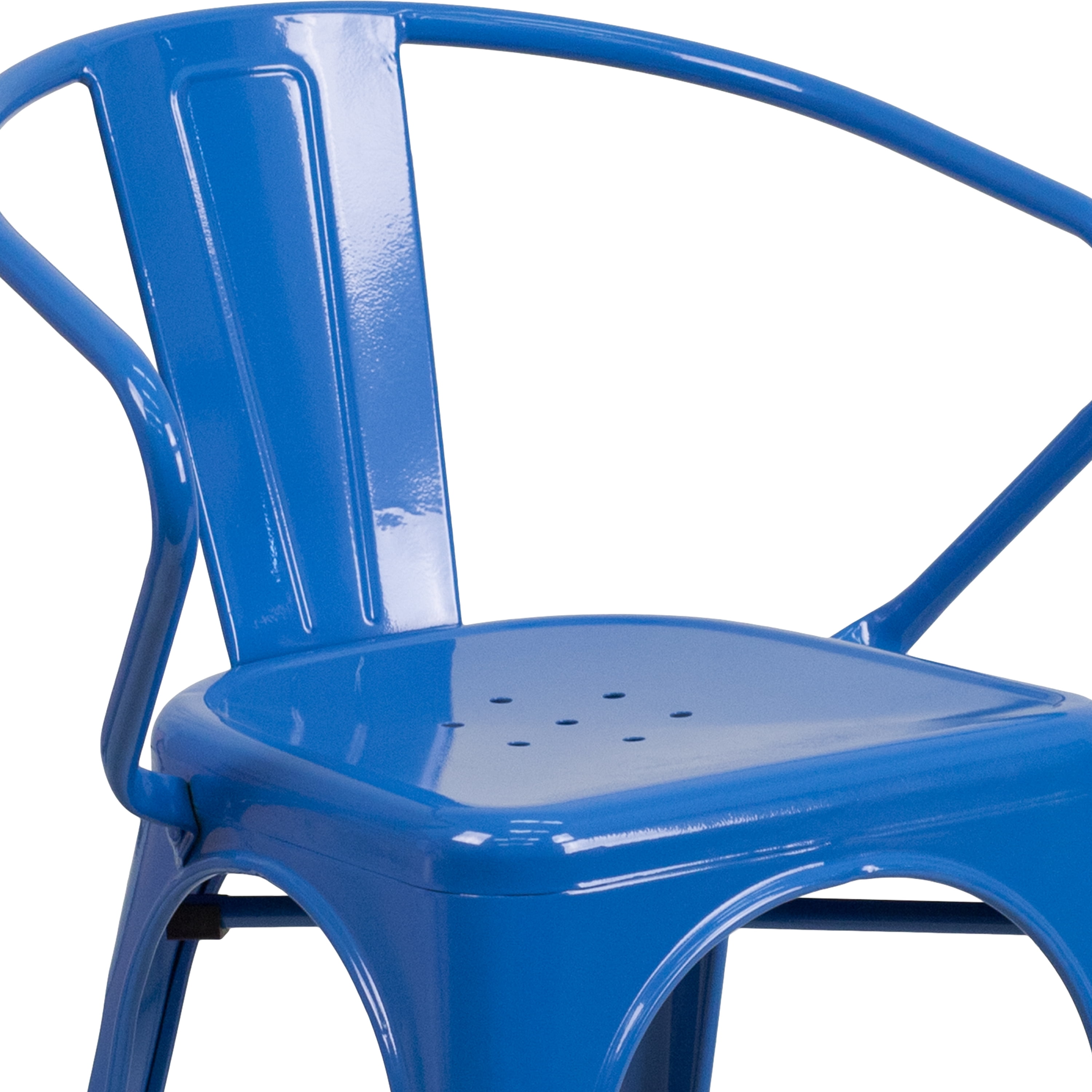 Flash Furniture Commercial Grade Blue Metal Indoor-Outdoor Chair with Arms