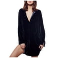 thumbnail image 1 of Veste de Mode pour Femmes Col en V Ample Manches Longues avec Poche Robe Chemise en Velours Doré, 1 of 4