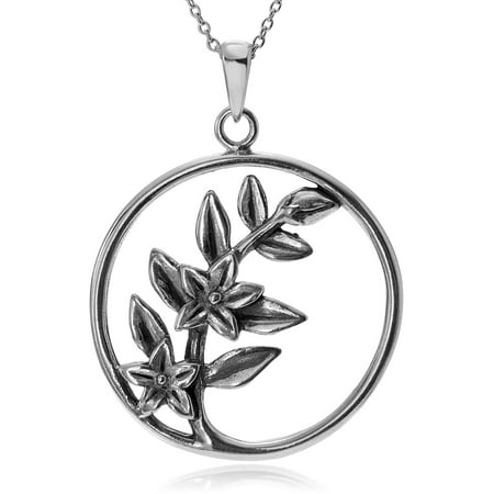 Brinley Co. Women's Sterling Silver Periwinkle Flower Open Circle Pendant Fashion Necklace, 18