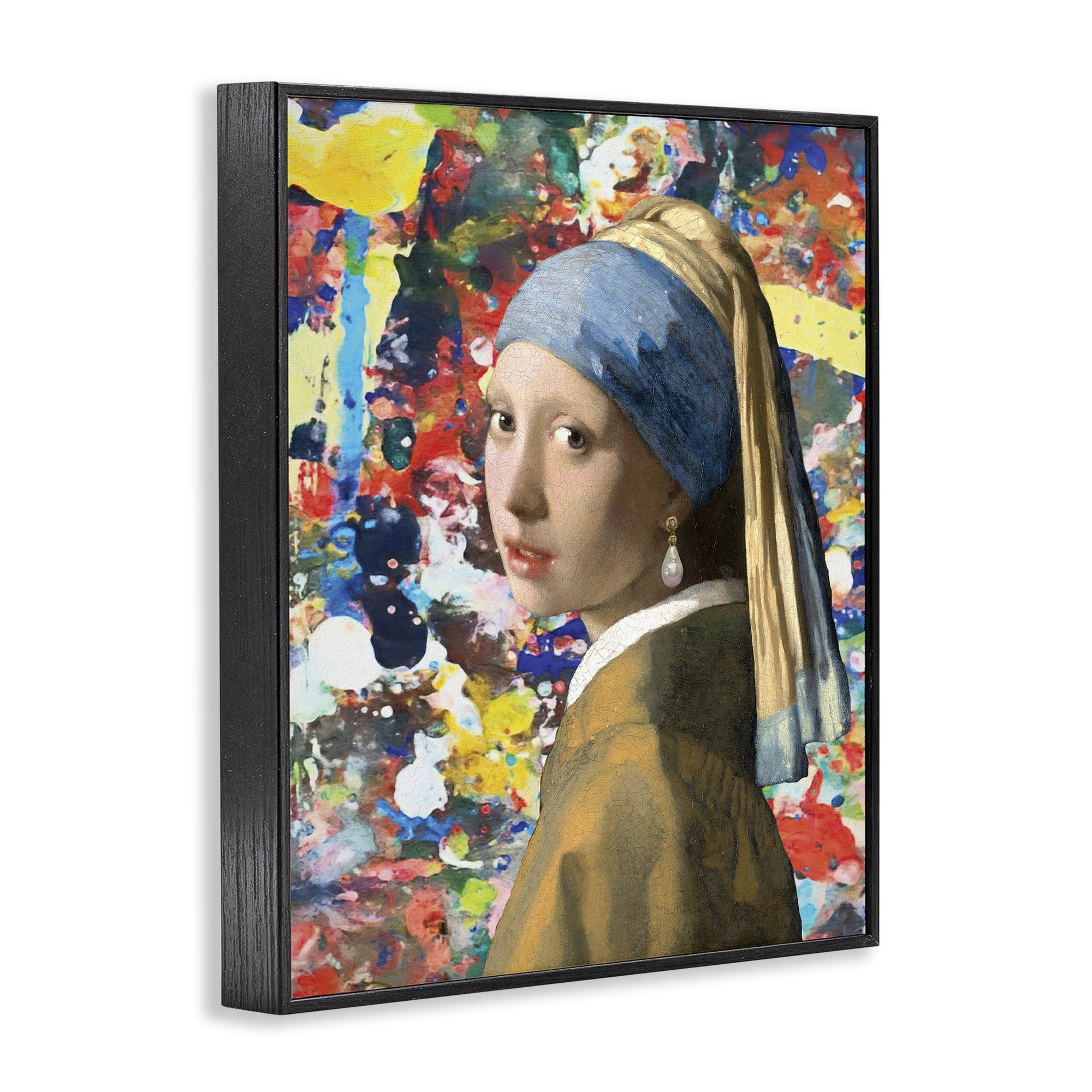 Stupell Industries Modern Splatter Iconic Pearl Earring Black Framed Giclee Art, design by Grotto Studios