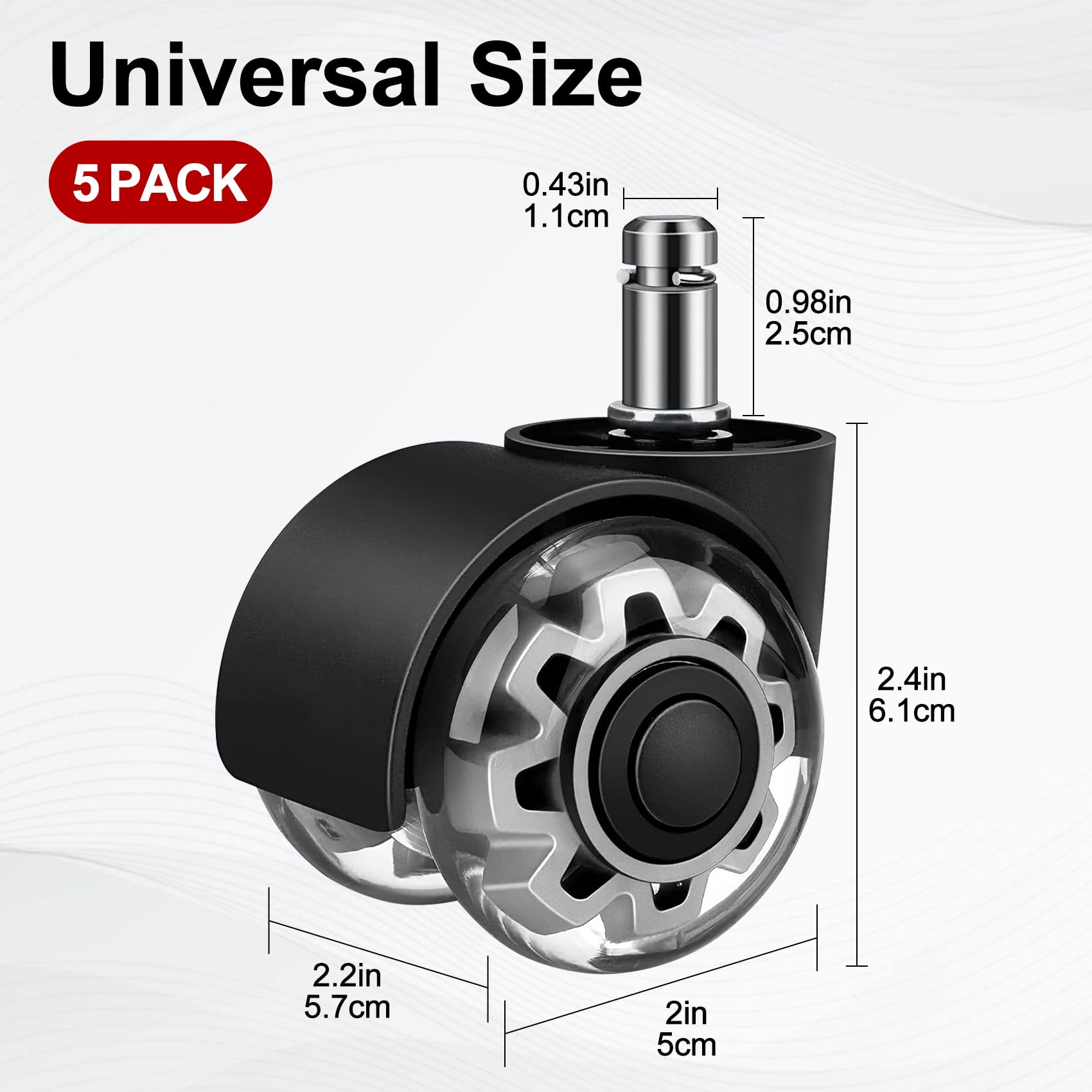 Office Chair Wheels Set of 5, Heavy-Duty Seat Casters Replacement Support 2200lbs, 2 Inch Universal Fit (Black)