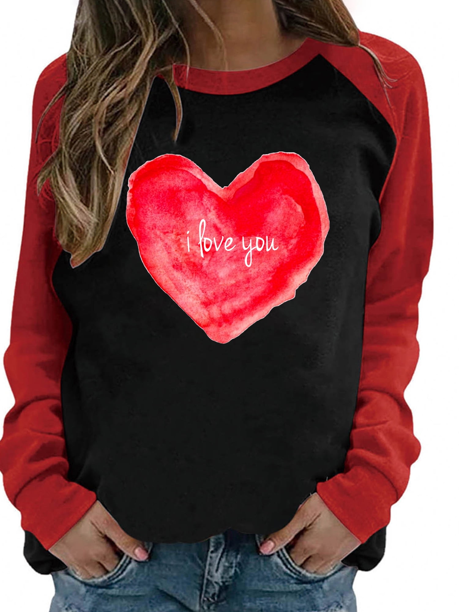 Women's Valentine's Day Sweatshirt Long Sleeve Casual Blouse Graphic ...