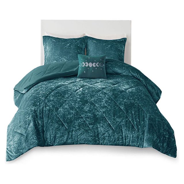 Intelligent Design Felicia Ensemble de Couette en Polyester Froissé Bleu Sarcelle