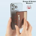 thumbnail image 2 of Allytechgroup Magnetic Card Holder Wallet Compatible with iPhone 16/15/14/13/12 Series, RFID Blocking PU Leather MagSafe Wallet with Kickstand & Zipper Pocket, Holds 6 Cards & Cash, Brown, 2 of 12