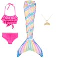 thumbnail image 1 of Traje de baño de cola de sirena para niñas y niños, 5 piezas, collar, sombrero para el sol, disfraz de anime para Halloween, 130, sin juego de aletas 17, 1 of 3