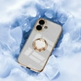 thumbnail image 5 of Case for iPhone 16 Case with Ring Stand [360° Rotatable Ring Holder Magnetic Kickstand][Support Car Mount] Plating Rose Gold Edge Slim Soft Flexible TPU Luxury Phone Case Cover, White, 5 of 5