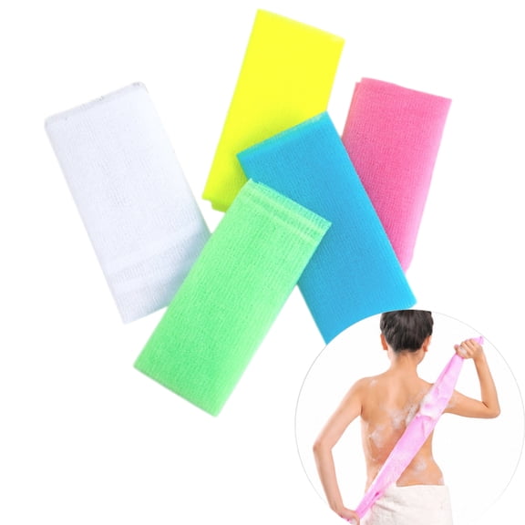 Artrylin 5 Pcs 35in Exfoliating Bath Towels, Long Nylon  Cloths for Deep Cleansing & Back Scrubbing, Shower Washcloths for Men & Women, Random 4 Colors