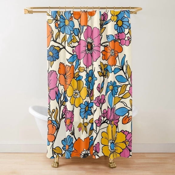 Bold Retro Flower Shower Curtain, Dopamine Decor Shower Curtain, Maximalist Bathroom Decor, Antique Tapestry Shower Curtain Decorative Gifts for Mom 60x72in