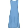thumbnail image 1 of Robes d'Été pour Femmes Décontractées Robe d'Été Col Rond Plissé Épaule Froide Couleur Unie Sans Manches Maxi Robe Bleu Ciel 4TG, 1 of 5