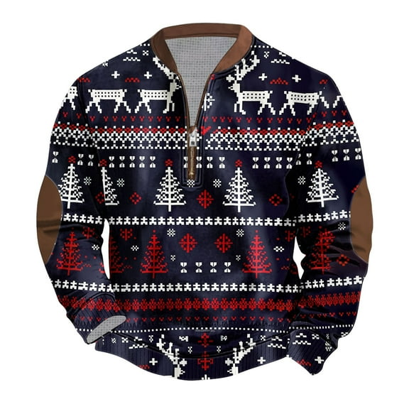 Men's Big & Tall Christmas Sweatshirt Half-Zip 3D Cartoon Graphic Sweatshirt Merry Christmas Pullover Xmas Holiday Party Tops