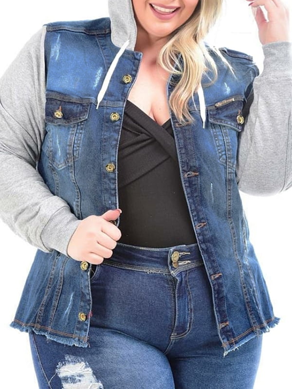 jean jacket hoodie plus size