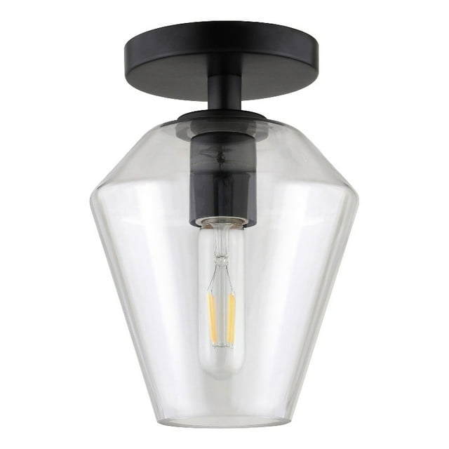 Henn&Hart 7" Modern Metal Semi Flush Mount with Gem-Shaped Glass Shade in Black