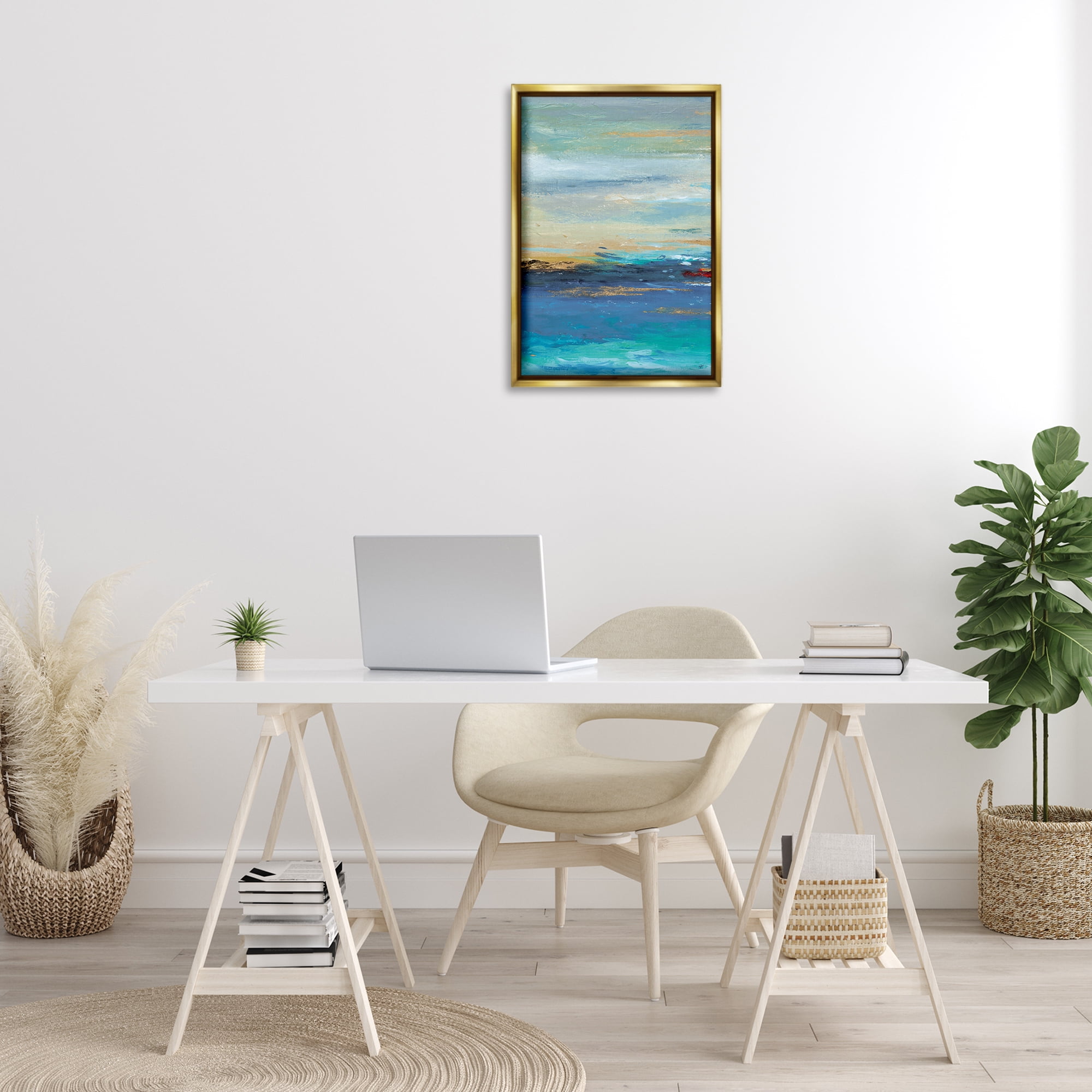 Stupell Industries Ombre Ocean View Abstract Painting Gold Floater Framed Canvas Art Print Wall Art, 17 x 25