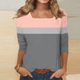 thumbnail image 4 of Olyvenn Womens Square Neck 3/4 Sleeve T Shirts 2025 Casual Print Basic Colorblock Tunic Tops Loose Tees Vacation Clothes 2025 Gray M, 4 of 7