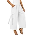 thumbnail image 5 of Karymi Women's Shorts Elastic High Waist Cargo Capri Pants, Wide Leg Cropped Trousers with Ribbon Detail and Pockets, Casual Solid Culotte Pants Women's Clothing, 5 of 7