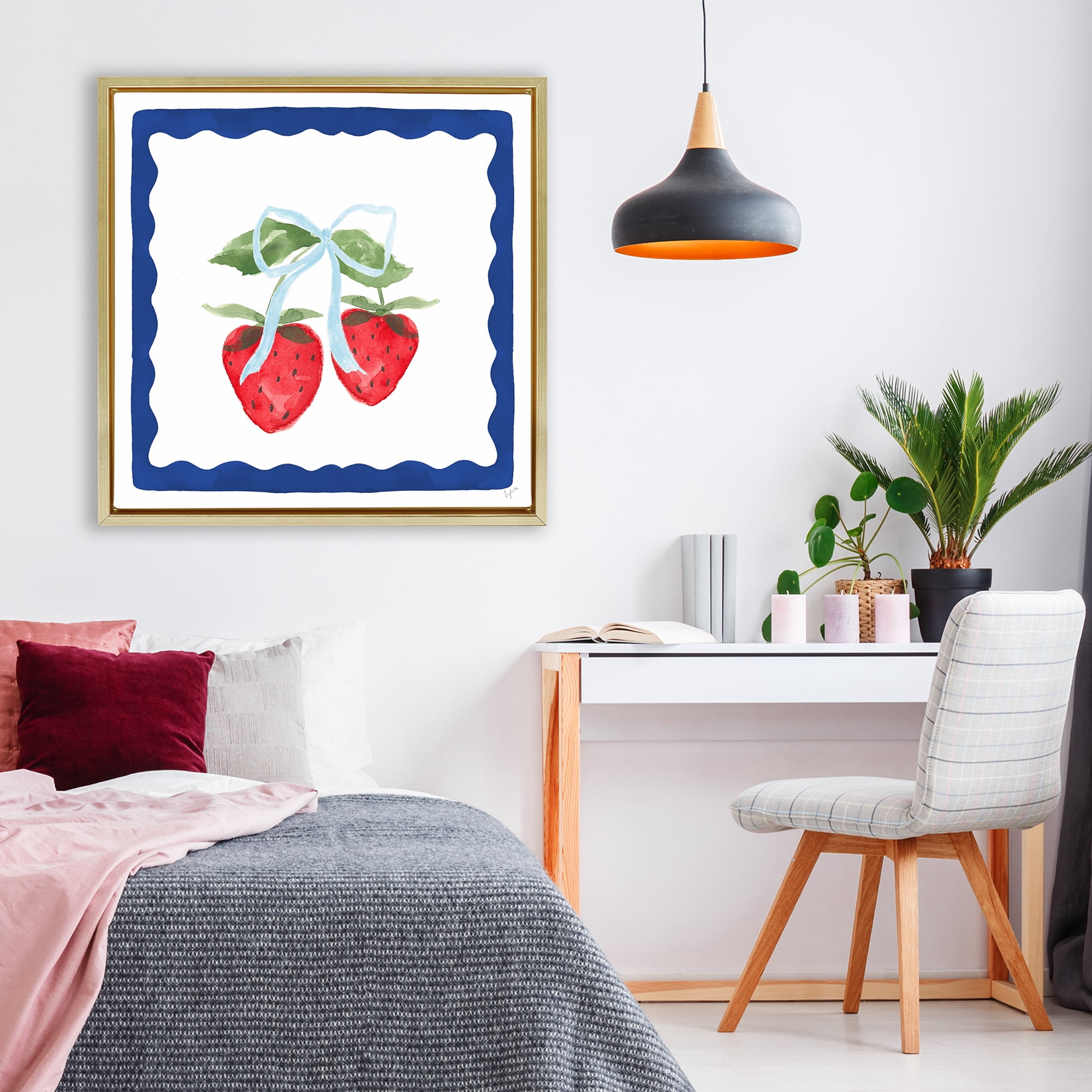 Stupell Industries Summer Bordered Strawberries Gold Framed Floater Canvas Wall Art, design by Lucille Price