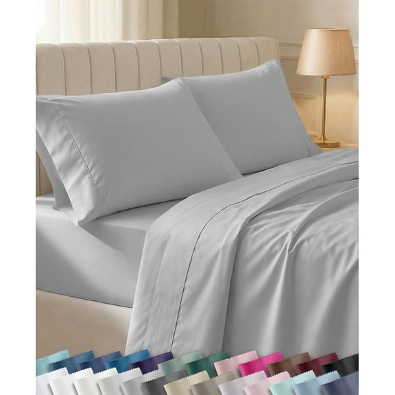 100% Cotton Sateen King Sheet Set Light Grey 400 Thread Count 16 Inch Deep Pocket