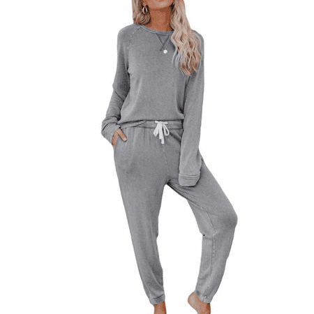 

WSEVYPO Women’s Pajamas Set Long Sleeves 2Pcs Pullover Tops and Pants Sleepwear