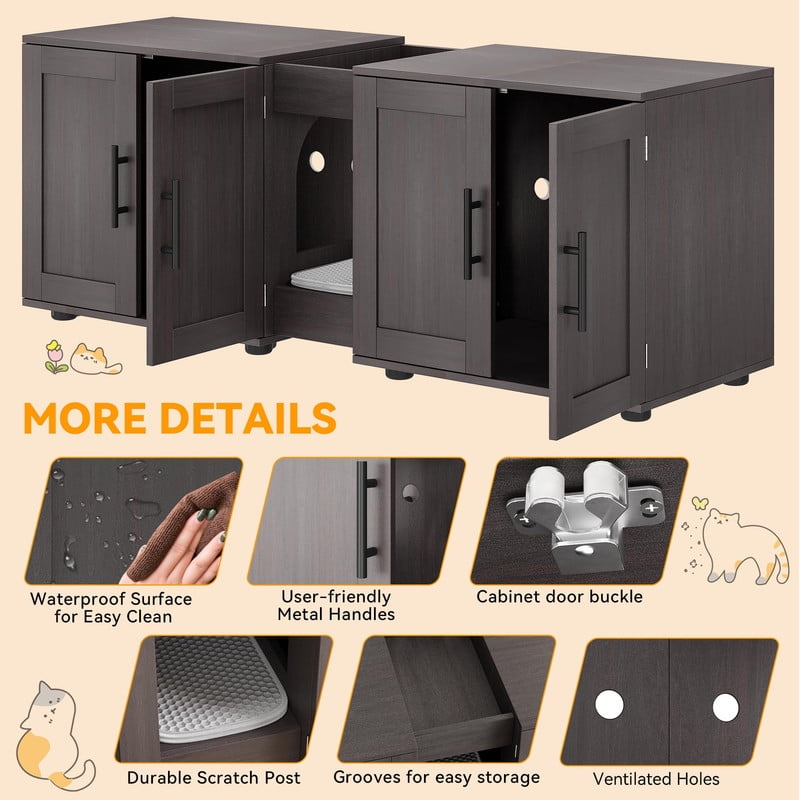 TROPOW Double Litter Box Enclosure,55" Furniture for 2 Cats, TV Stand,Waterproof Easy-Clean Surface,Cabinet Buckles & Storage Grooves,Suitable for living room, furniture decoration