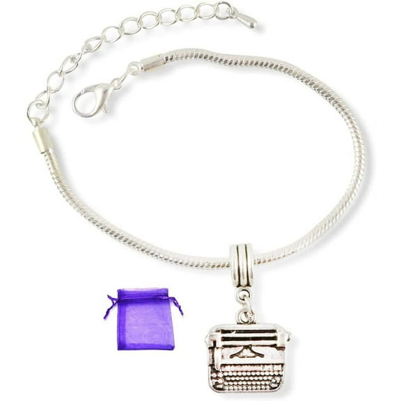 Emerald Park Jewelry Typewriter Bracelet | Stainless Steel Snake Chain Charm Bracelet