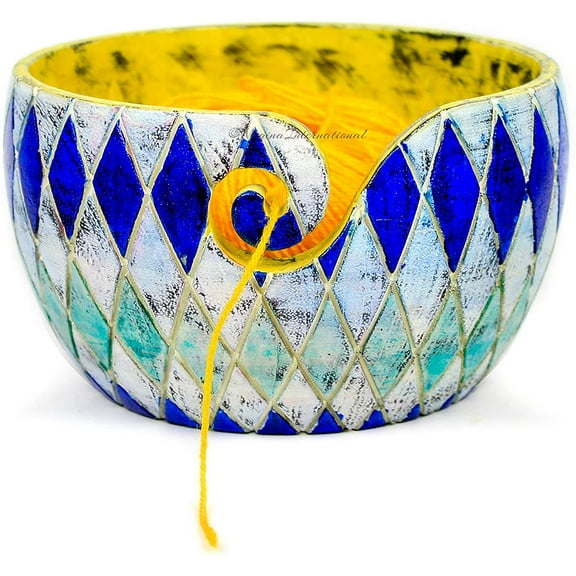 Nagina International Exquisite Premium Yarn Ball Storage Bowls | Hand Painted Lovely Decor Yet Functional Yarn Dispenser (Small (6 x 3 x 6 Inches), Iranian)