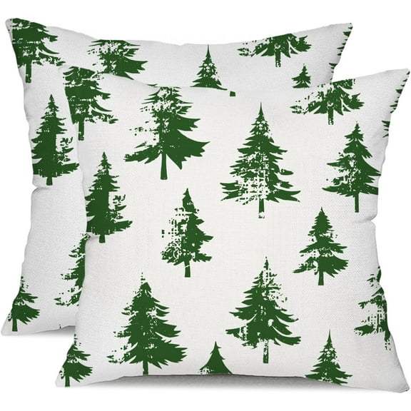 Christmas Pillow Covers 18x18 Inch Set of 2 Green Christmas Tree Decorative White Throw Pillows Winter Christmas Decor for Home Couch ST-011B18