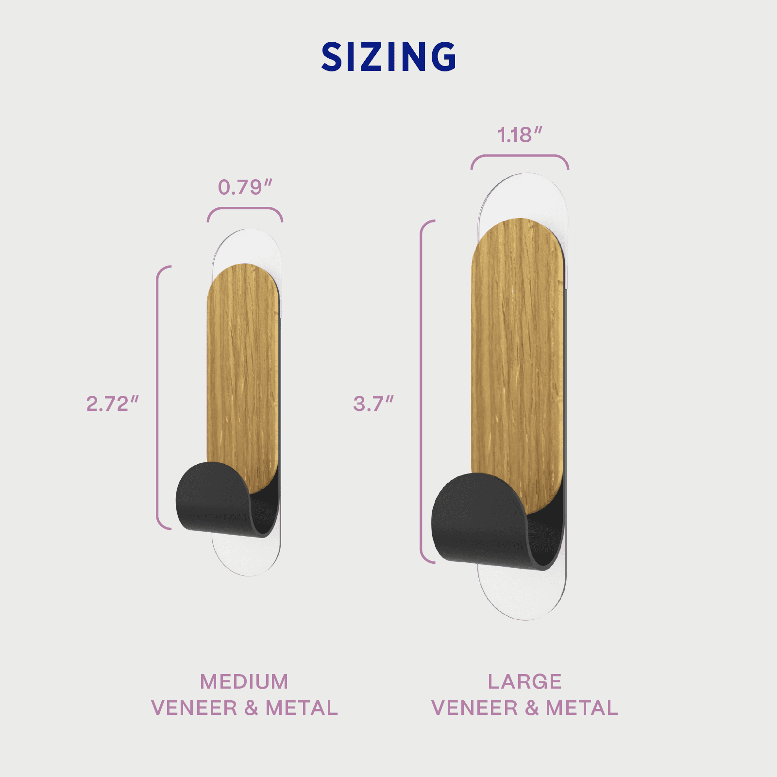 Permastik Adhesive Wall Hooks (8 Pack) – Damage-Free Removable Decorative Hooks, Black Metal & Oak Veneer Medium & Large Hooks for Kitchen, Bathroom & Home