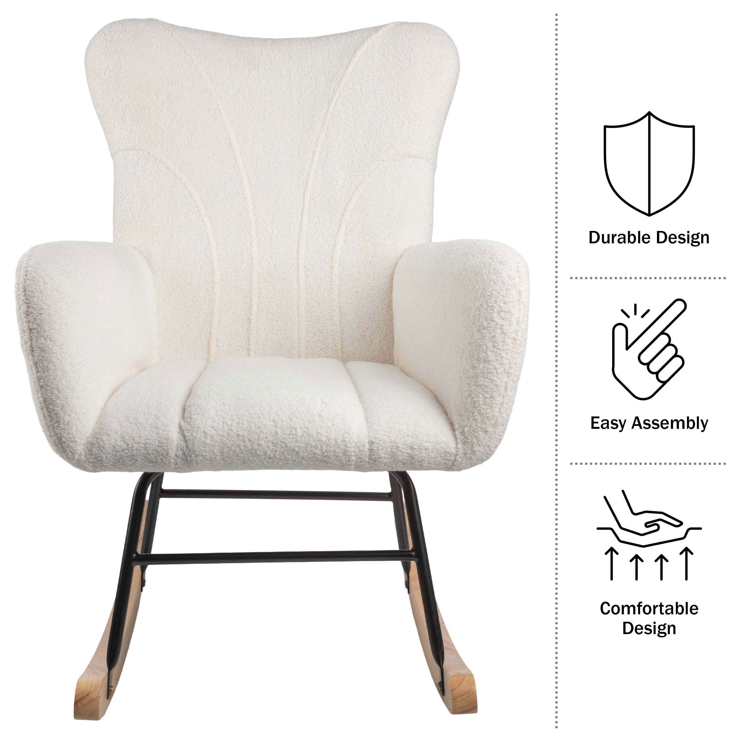 Lavish Home Teddy Upholstered Rocking Chair for Bedroom (Cream)