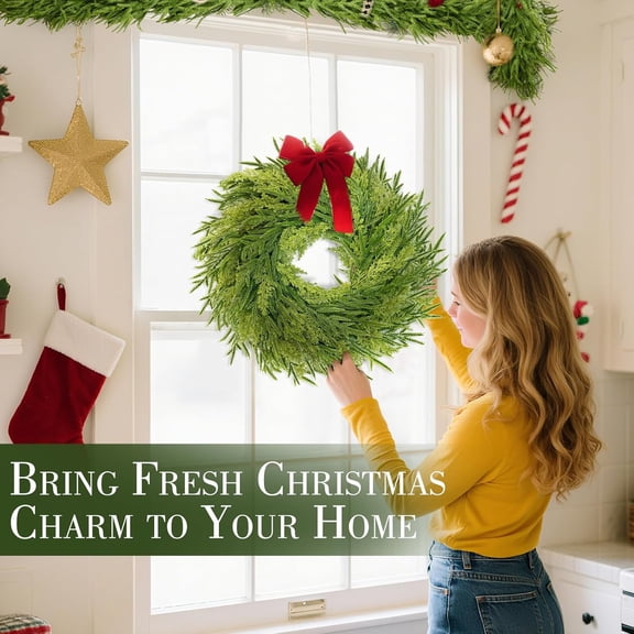 JEWLALO Mixed Pine & Cedar Wreath, 22" Real Touch Norfolk Pine Wreath, Realistic Soft and Thick, Artificial Christmas Wreaths for Front Door Green Fake Wreath for Wall Indoor Outdoor Home Xmas Decor