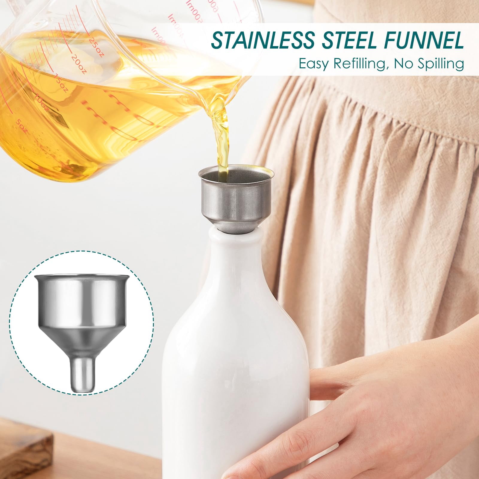 NexTone 20 Oz Ceramic Olive Oil Dispenser Bottle, Bottle Dispenser with Spout and Funnel for Kitchen,Suitable for Oil, Vinegar, Coffee Syrups & Other Liquids,Cream