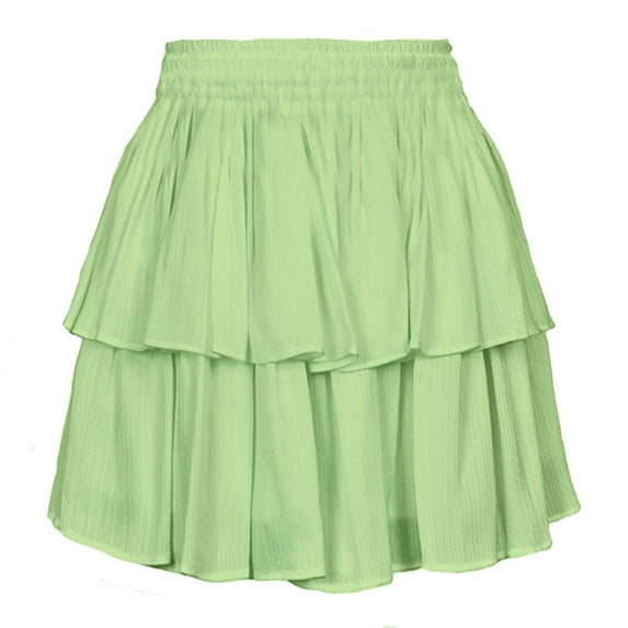 IROINNID Women's Fashion High Waist Cute Band Ruffle Double Layer Cupcake Skirt Short Comfort Waist Short Solid Color Skirt