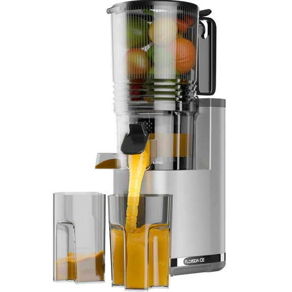 Cofiyard Cold Press Juicer, 6.5" Extra Large Feed Chute Juicer Machines, 350W Slow Masticating Juicer Machines with High Juice Yield for Whole Vegetables & Fruits, BPA Free, Silver