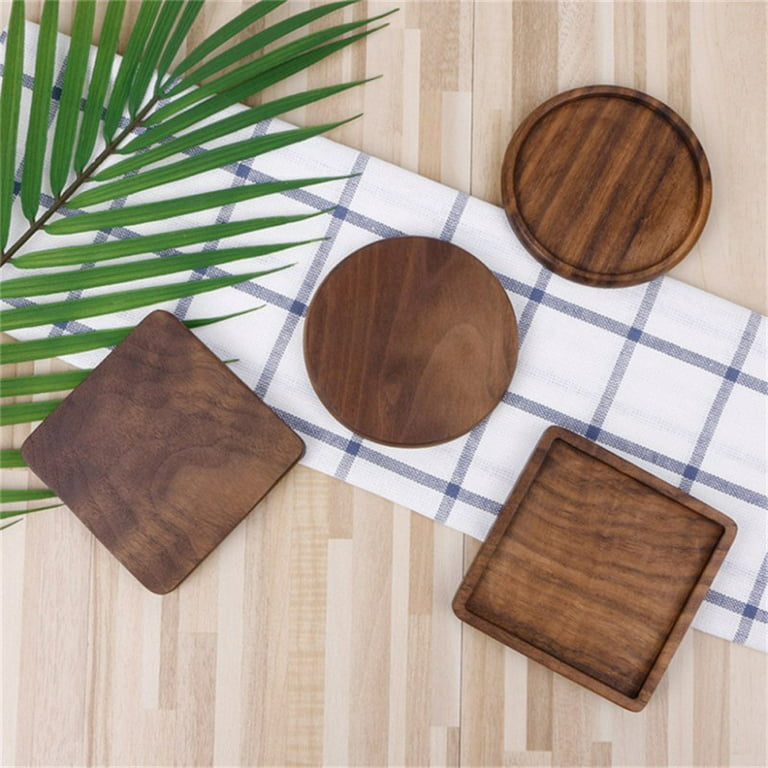 Wood Coasters for Drinks,Walnut Wooden Drink Coasters, Absorbent Heat  Resistant Reusable Desk Coaster Tray 