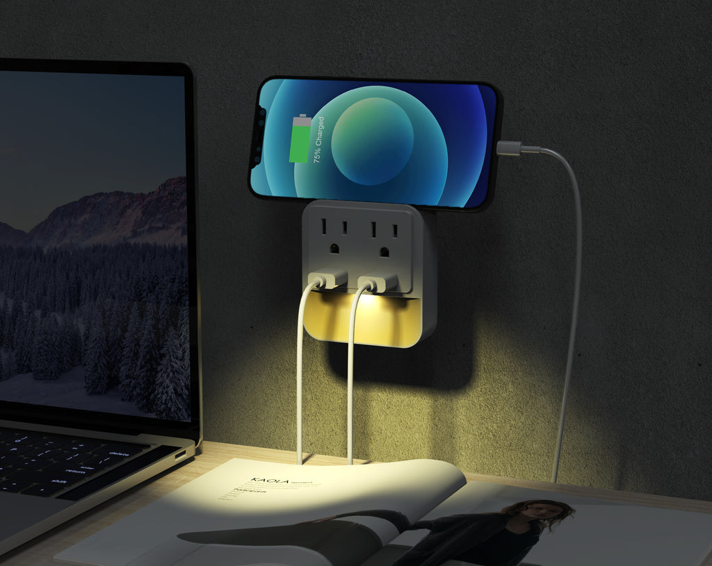 2 Wall Outlets with 2 USB Ports and Nightlight