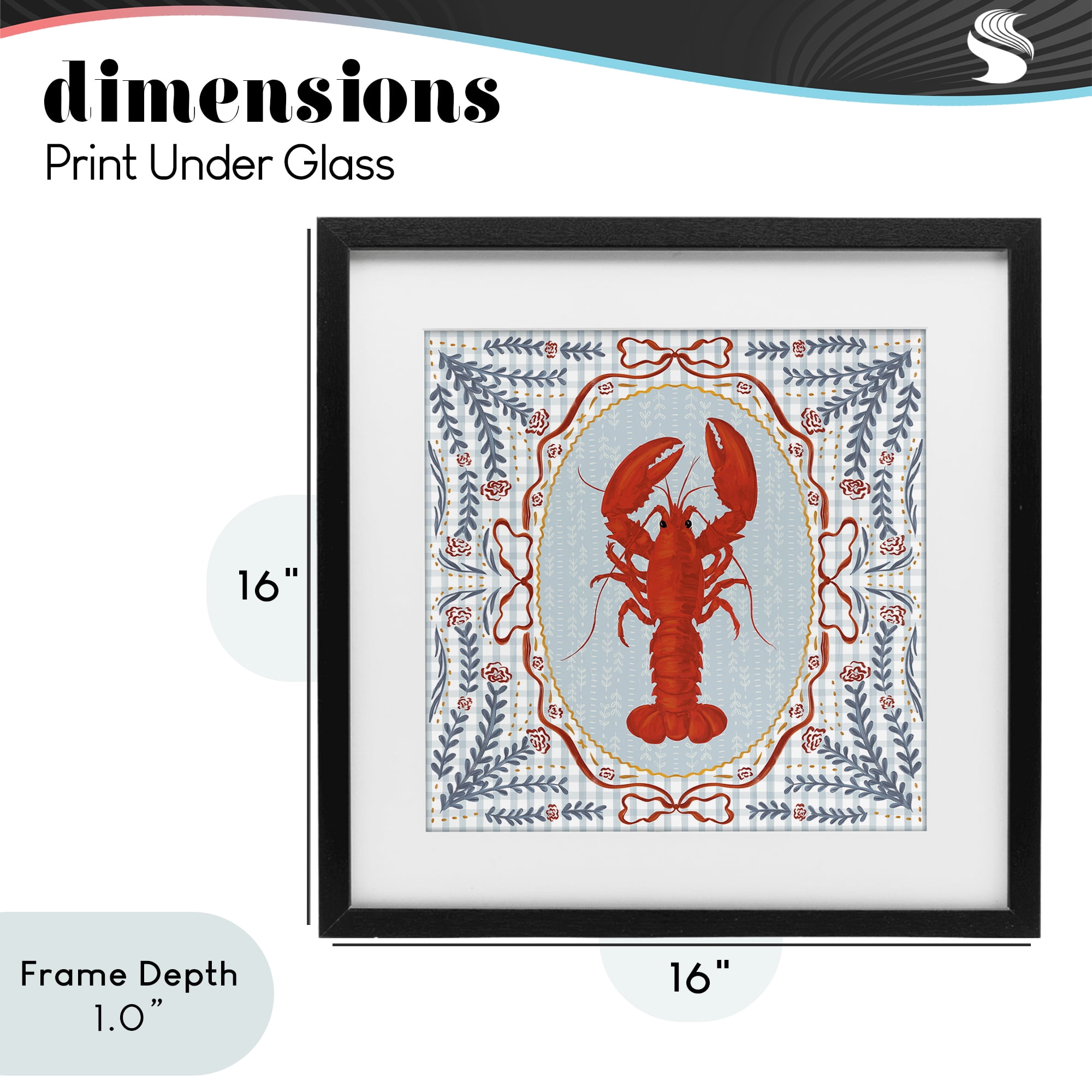 Stupell Industries Lobster Portrait Blue Gingham Black Framed Print Under Glass, design by Vero Illustrates