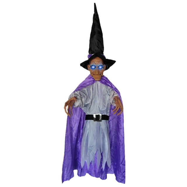6.6FT Hanging Witch Halloween Decorations Outdoor, Animated Talking Witches with Color-Changing LED Eyes & Scary Sounds, Touch & Sound Sensor Halloween Decor for Yard Porch Haunted House