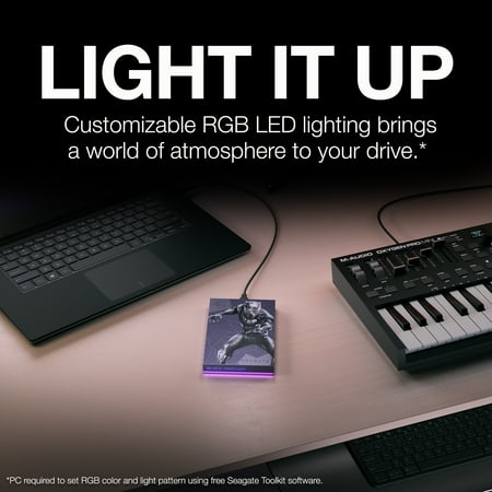 Seagate - Black Panther SE FireCuda 2TB External USB 3.2 Gen 1 Hard Drive with Magenta LED Lighting - Black